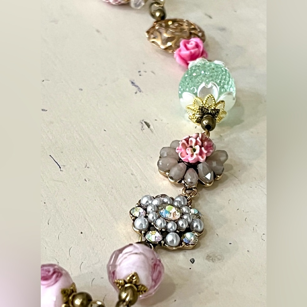 NEW!! Heart Pink Stone Necklace Peacock Earrings Set Handmade Design - Picture 8 of 15